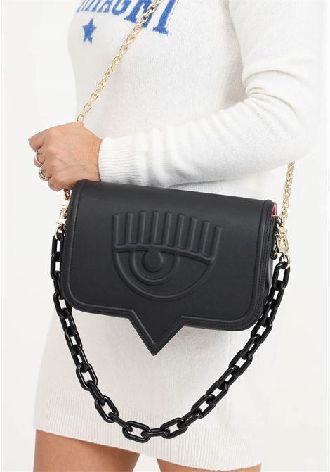 Black leather bag with shoulder strap and Eyelike logo for women CHIARA FERRAGNI | 76SB4BA3ZS517899